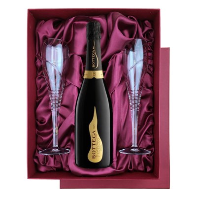 Bottega Vino dei Poeti Prosecco 75cl in Red Luxury Presentation Set With Flutes